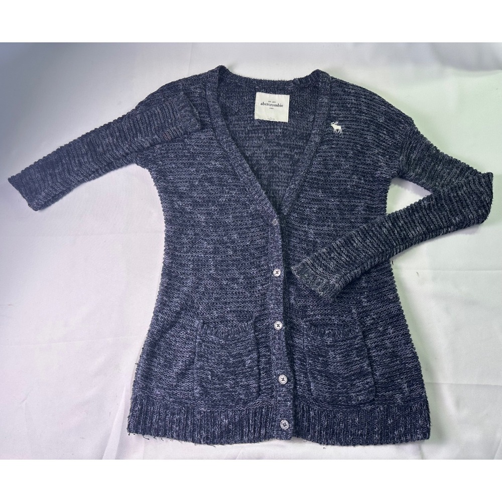 Abercrombie Kids Girls Large L Cardigan Sweater Navy White Marl Knit Preppy Prep